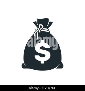 Symbole de vecteur de sac d'argent, sac d'argent plat dessin animé simple avec signe de dollar isolé sur fond blanc. SPE 10. Illustration de Vecteur