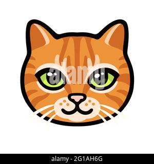 Dessin de dessin de visage de chat avec dessin de dessin animé au gingembre. Joli portrait de chaton orange, illustration de clip art vectoriel. Illustration de Vecteur