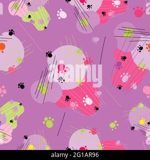 Motif abstrait répétitif de rayures multicolores, empreintes d'animaux et taches Illustration de Vecteur