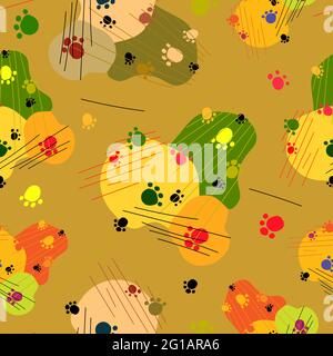 Motif abstrait répétitif de rayures multicolores, empreintes d'animaux et taches Illustration de Vecteur