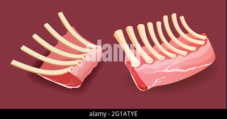 Viande crue - rack de veau Ribs sur fond rouge illustration vectorielle Illustration de Vecteur