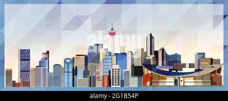 Affiche colorée représentant un vecteur d'horizon de Calgary sur un magnifique arrière-plan de texture triangulaire Illustration de Vecteur