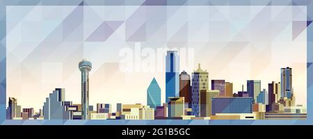 Affiche colorée Dallas Skyline vector sur un magnifique arrière-plan de texture triangulaire Illustration de Vecteur