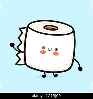 Rouleau de papier toilette blanc mignon et amusant. Icône d'illustration de personnage de dessin animé à la main de vecteur kawaii. Drôle de dessin animé papier toilette mascotte concept de personnage Illustration de Vecteur