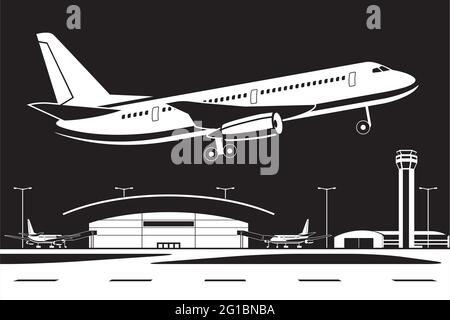 Avion décollage de l'aéroport par illustration de vecteur de nuit Illustration de Vecteur