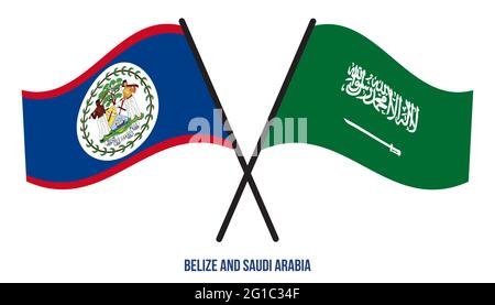 Belize et Arabie Saoudite drapeaux croisés et de style plat. Proportion officielle. Corriger les couleurs. Illustration de Vecteur