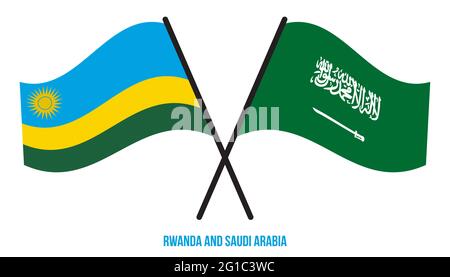 Les drapeaux du Rwanda et de l'Arabie Saoudite ont traversé et agité le style plat. Proportion officielle. Corriger les couleurs. Illustration de Vecteur