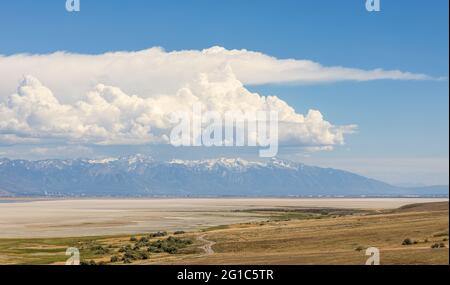 Paysage de printemps panoramique au parc national d'Antelope Island dans l'Utah Banque D'Images