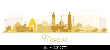 Silhouette Skyline de Mexico avec bâtiments dorés isolés sur blanc. Illustration vectorielle. Illustration de Vecteur