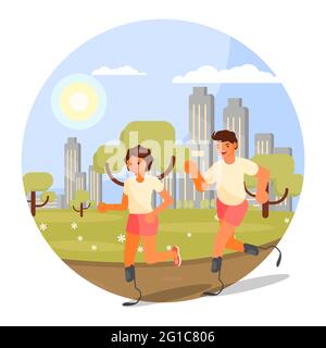 Coureurs handicapés, course à pied, marathon sur les jambes prothétiques, illustration vectorielle. Fitness en plein air pour handicapés Illustration de Vecteur
