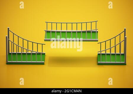 Les pièces de pont vertes s'ajustant les unes aux autres. Concept de ponts de construction. Illustration 3D. Banque D'Images