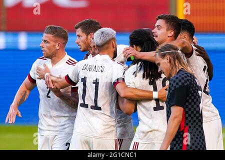 06-06-2021: Voetbal: Belgie v Kroatie: Brussel BRUSSEL, BELGIQUE - JUIN 6: Romelu Lukaku de Belgique célèbre après avoir marquant son premier but de côtés avec Banque D'Images