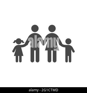 Icône vectorielle de la famille tenant les mains. Mère, père avec enfants, symbole de fils et de filles. Illustration de Vecteur