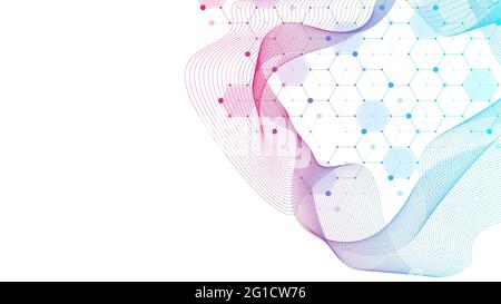 Résumé Contexte La recherche médicale de l'ADN, molécule, la génétique, l'ADN du génome, la chaîne. L'analyse génétique concept art avec hexagones, lignes, points Banque D'Images