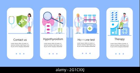 Vecteur de concept d'hypothyroïdie. Les endocrinologues diagnostiquent et traitent la glande thyroïde humaine. Les médicaments, fournitures médicales pour le patient sont affichés. Médecine p Illustration de Vecteur