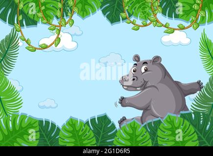 Hippopotamus personnage de dessin animé dans une illustration vierge de scène de forêt Illustration de Vecteur