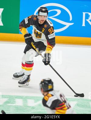 Marcel Noebels #92 de l'Allemagne USA - ALLEMAGNE 6-1 finale DES CHAMPIONNATS DU MONDE DE HOCKEY SUR GLACE de l'IIHF pour la 3e place à Riga, Lettonie, Lettland, 6 juin 2021, Saison 2020/2021 © Peter Schatz / Alamy Live News Banque D'Images