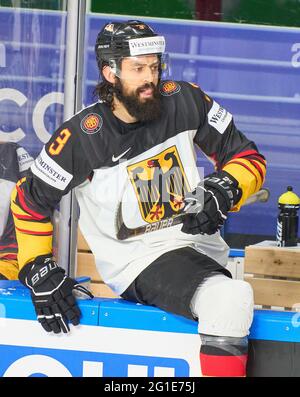 Dominik BITTNER #3 de l'Allemagne USA - ALLEMAGNE 6-1 finale DES CHAMPIONNATS DU MONDE DE HOCKEY SUR GLACE de l'IIHF pour la 3e place à Riga, Lettonie, Lettland, 6 juin 2021, Saison 2020/2021 © Peter Schatz / Alamy Live News Banque D'Images