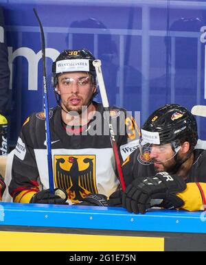 Fabio Wagner #38 de l'Allemagne USA - ALLEMAGNE 6-1 finale DES CHAMPIONNATS DU MONDE DE HOCKEY SUR GLACE de l'IIHF pour la 3e place à Riga, Lettonie, Lettland, 6 juin 2021, Saison 2020/2021 © Peter Schatz / Alamy Live News Banque D'Images