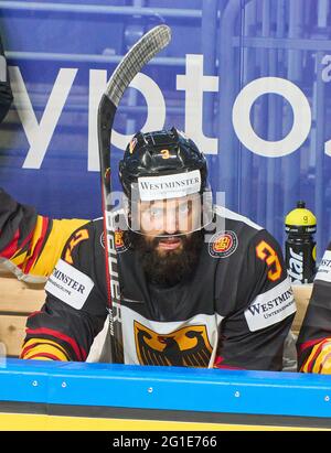 Dominik BITTNER #3 de l'Allemagne USA - ALLEMAGNE 6-1 finale DES CHAMPIONNATS DU MONDE DE HOCKEY SUR GLACE de l'IIHF pour la 3e place à Riga, Lettonie, Lettland, 6 juin 2021, Saison 2020/2021 © Peter Schatz / Alamy Live News Banque D'Images