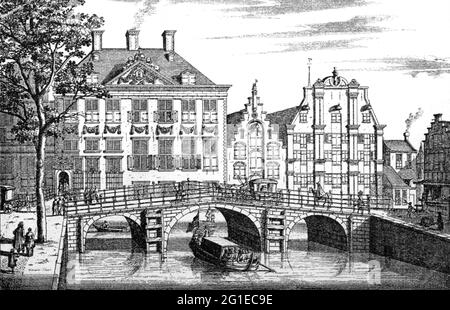 Géographie / voyage, pays-Bas, Amsterdam, canaux, gracht avec pont, Après une gravure en cuivre, LE DROIT D'AUTEUR DE L'ARTISTE NE DOIT PAS ÊTRE EFFACÉ Banque D'Images