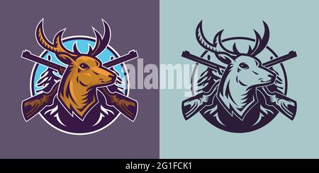 Tête de cerf avec carabines dans différents styles. Concept art de la chasse. Illustration de Vecteur