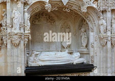 Tombeau de Marguerite de Bourbon, ancien monastère de Brou, Monastère royale de Brou de l'ordre Augustinien dans un style gothique tardif, abbaye comme lieu de sépulture Banque D'Images