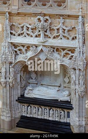 Tombeau de Marguerite de Bourbon, ancien monastère de Brou, Monastère royale de Brou de l'ordre Augustinien dans un style gothique tardif, abbaye comme lieu de sépulture Banque D'Images