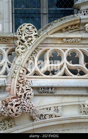 Portail principal ancien monastère de Brou, Monastère royale de Brou de l'ordre Augustinien dans le style gothique tardif, abbaye comme lieu de sépulture du duc Philibert Banque D'Images