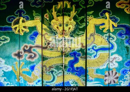 Palais d'hiver de Bogd Khan, peintures sur la porte de la paix, Oulan-Bator, Mongolie Banque D'Images