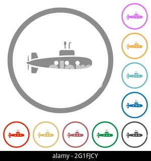 Icônes de couleur plate sous-marine avec contours ronds sur fond blanc Illustration de Vecteur