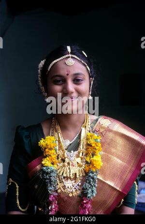 Une mariée de la communauté Nagarahar à Chettinad, Tamil Nadu, Inde Banque D'Images