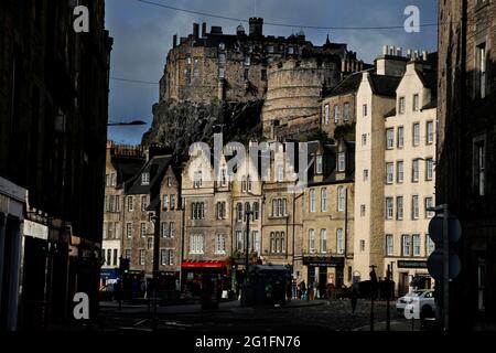 Château d'Édimbourg, Castle Rock, vue de la vieille ville, Grassmarket, Édimbourg, Écosse, Royaume-Uni Banque D'Images