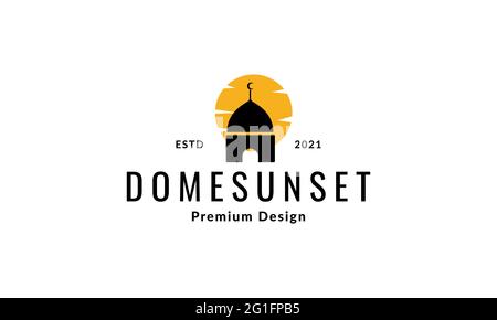 silhouette dôme mosquée avec logo coucher de soleil symbole vecteur icône illustration graphique conception Illustration de Vecteur