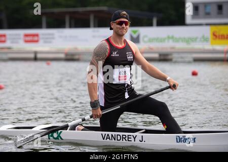 Duisburg, Allemagne. 03ème juin 2021. Canoë C1 hommes Jan VANDREY (KC Potsdam) action, les finales 2021 dans les disciplines canoë, SUP, canoë polo du 3 au 6 juin 2021 à Duisburg, crédit: dpa/Alay Live News Banque D'Images