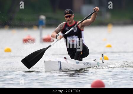 Duisburg, Allemagne. 03ème juin 2021. Canoë C1 hommes Jan VANDREY (KC Potsdam) action, les finales 2021 dans les disciplines canoë, SUP, canoë polo du 3 au 6 juin 2021 à Duisburg, crédit: dpa/Alay Live News Banque D'Images