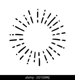Rayon de soleil et élément brillant dessinés à la main. Style d'esquisse Doodle. Éclat de cercle de soleil, étoile. Illustration vectorielle. Illustration de Vecteur