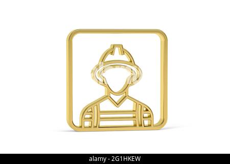 Icône Golden 3d Firefighter isolée sur fond blanc - rendu 3d Banque D'Images