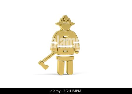 Icône Golden 3d Firefighter isolée sur fond blanc - rendu 3d Banque D'Images