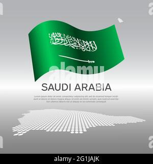 Drapeau ondulé de l'Arabie Saoudite et carte en mosaïque sur fond clair. Fond créatif pour l'affiche nationale de l'arabie saoudite. Conception vectorielle. Livret d'affaires. Urgence Illustration de Vecteur