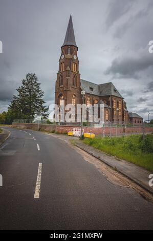 Vue détaillée du village abandonné et réarbré de Manheim - ancien pour la mine d'opencast de Hambach Banque D'Images