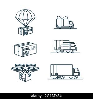 Ensemble d'icônes de ligne monochrome liées à la livraison. Contient des icônes telles que camion, drone, Shippinglibre et plus. Illustration vectorielle de style Otline isolée o Illustration de Vecteur