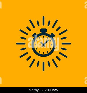 Icône de minuterie monochrome. Livraison rapide, livraison express et urgente, services, chronomètre. Concept de vitesse. Illustration vectorielle de style plat sur fond jaune Illustration de Vecteur