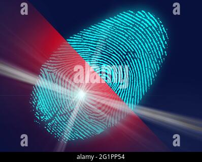 Concept de sécurité numérique, empreinte digitale électronique sur l'écran de numérisation. Concept de cybersécurité. Arrière-plan futuriste bleu et rouge. Illustration 3-D f Banque D'Images