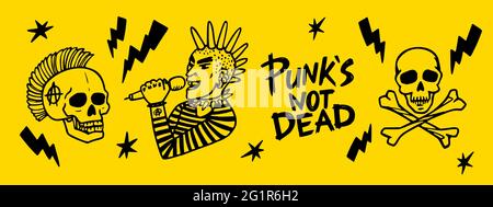 Jeu de punk rock. Ne punk pas les mots morts et les éléments de conception. Illustration vectorielle. Conception horizontale Illustration de Vecteur