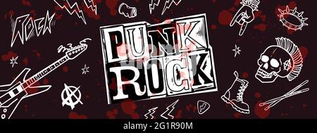 Jeu de punk rock. Ne punk pas les mots morts et les éléments de conception. Illustration vectorielle. Conception horizontale Illustration de Vecteur