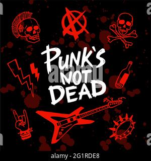 Jeu de punk rock. Ne punk pas les mots morts et les éléments de conception. Illustration vectorielle Illustration de Vecteur