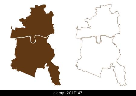 Dessau-Rosslau (République fédérale d'Allemagne, quartier urbain, État libre de Saxe-Anhalt) carte illustration vectorielle, scribble sketch Dessau Rosslau Illustration de Vecteur