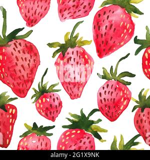 Motif de fraises aquarelle rouge doux sans coutures Banque D'Images