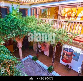 CORDOBA, ESPAGNE - 30 SEPTEMBRE 2019 : la cour de la Casa de Sefarad avec arcade ombragée et jardin, Juderia (quartier juif), le 30 septembre à Cordo Banque D'Images